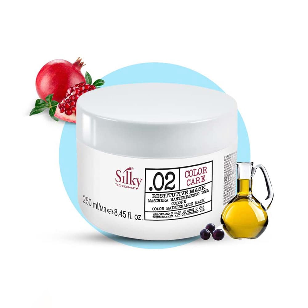SILKY .02 COLOR CARE RESTITUTIVE MASK | Rich In deep moisturizing Ingredients and Pomegranate Extract for Natural and Shiny Hair (250 ML) 8.45oz