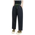 thumbnail image 3 of DDAPJ pyju Womens Baggy Cotton Pants Drawstring High Waisted Straight Wide Leg Pants Comfy Lounge Athletic Trousers with Pockets Black XXL, 3 of 4