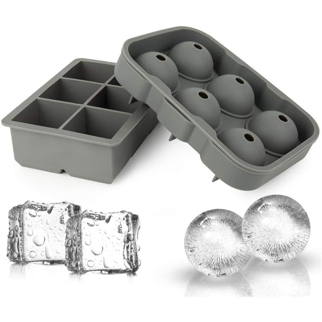 2 PCS Round and Square Flexible Food Grade Ice Tray Kitchen Accessories Ice Maker for Wine Cocktails