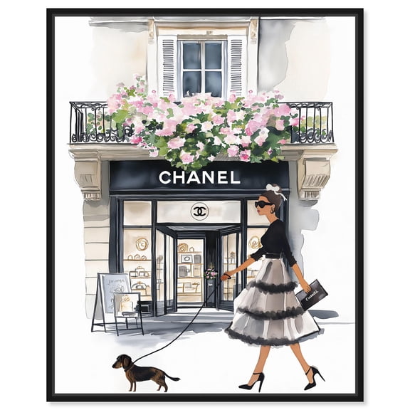 Parisian Dog Stroll Canvas Fashion Wall Art by Art Remedy, Black Frame, 16" x 20"