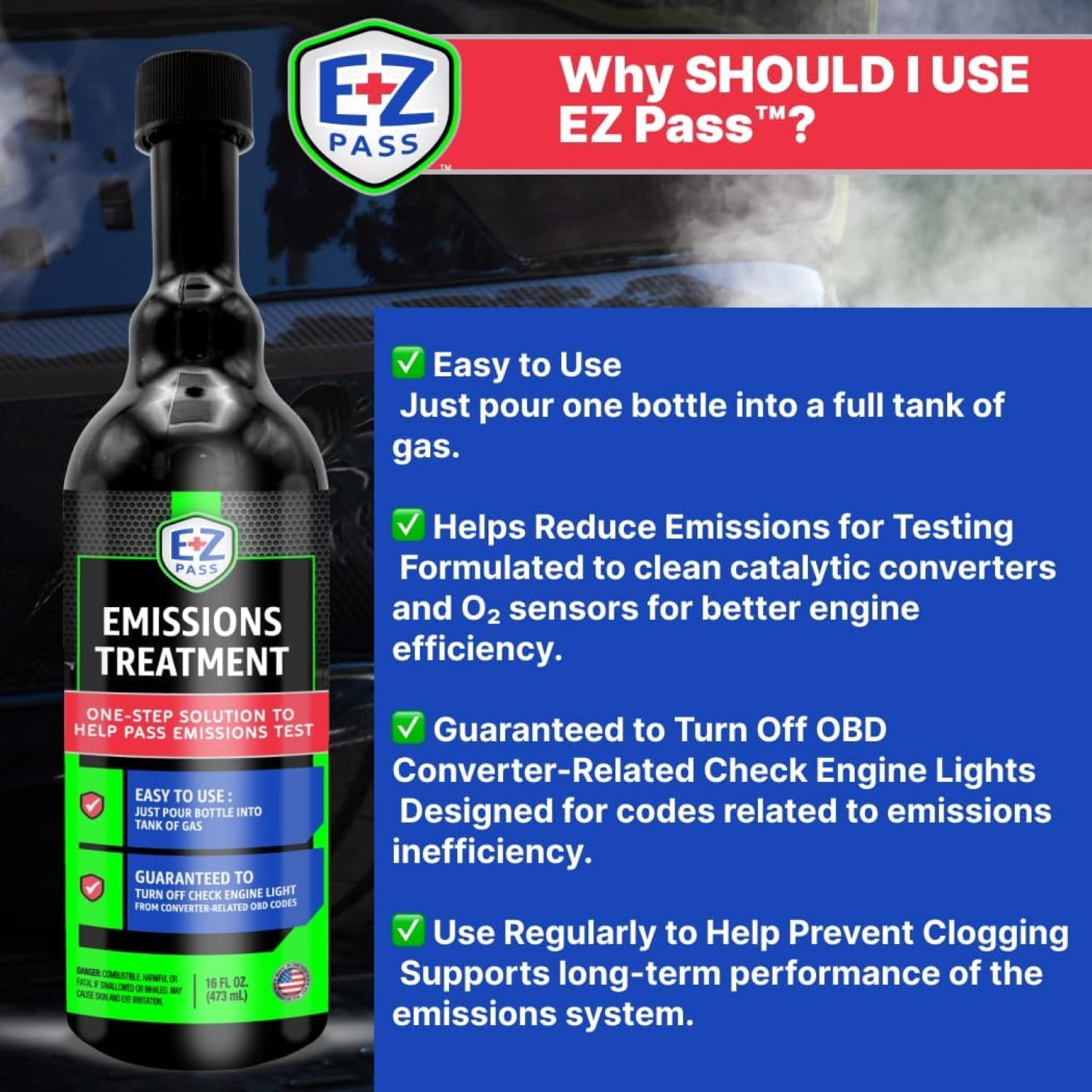 EZ Pass Emissions Treatment Automotive Additive Catalytic & Exhaust Cleaner 16 fl oz