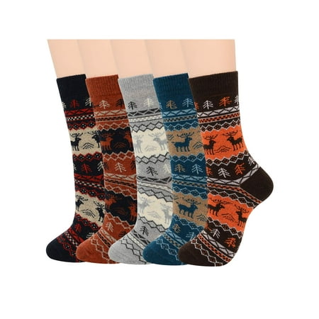 

Century Star Christmas Socks Warm Wool Socks Cozy Winter Sports Socks Wool Hiking Socks for Men 5 Pairs Cute Deer One Size