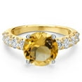 thumbnail image 3 of Gem Stone King 14K Two Tone Gold Yellow Citrine and Lab Grown Diamond Engagement Ring for Women | 4.40 Cttw | Round 10MM | Gemstone November Birthstone | Size 8, 3 of 6