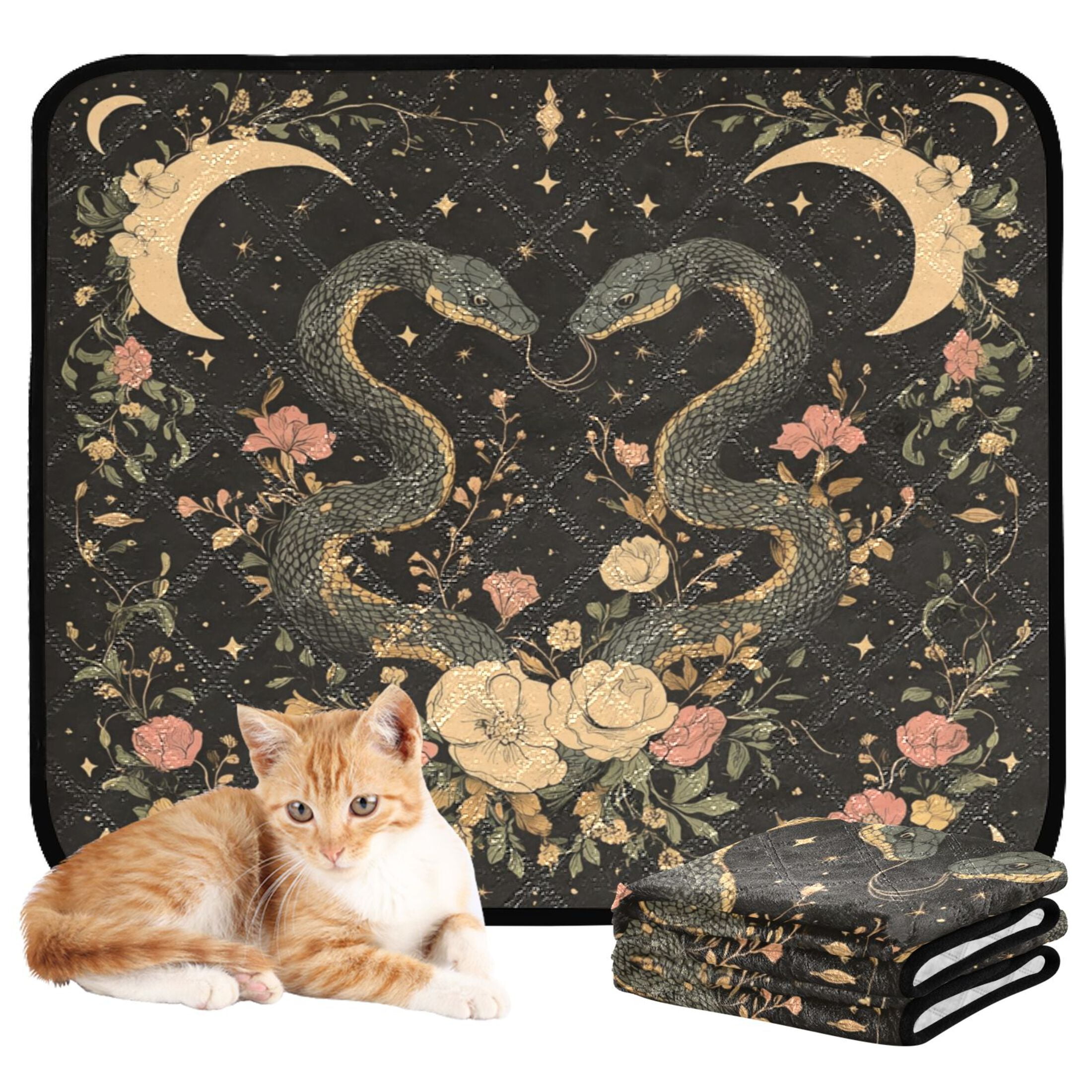 Qxltty Snakes Entwining Vines Cat litter Pads Pet Set of 2 Diaper Mats Center Anti-leakage Layer Absorbent Soft and Comfortable