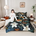 thumbnail image 5 of Manfei Retro Flower Bedding Comforter Set,Rustic Lily Twin Comforter Sets,Green White Orange Bedding Set For Men Women,Ultra Soft Home Decor Reversible,2-Piece, 5 of 9