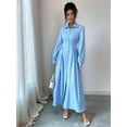thumbnail image 4 of Women Long Sleeve Dress Button Down Maxi Swing Dress Cocktail Work Dress  Blue L, 4 of 7