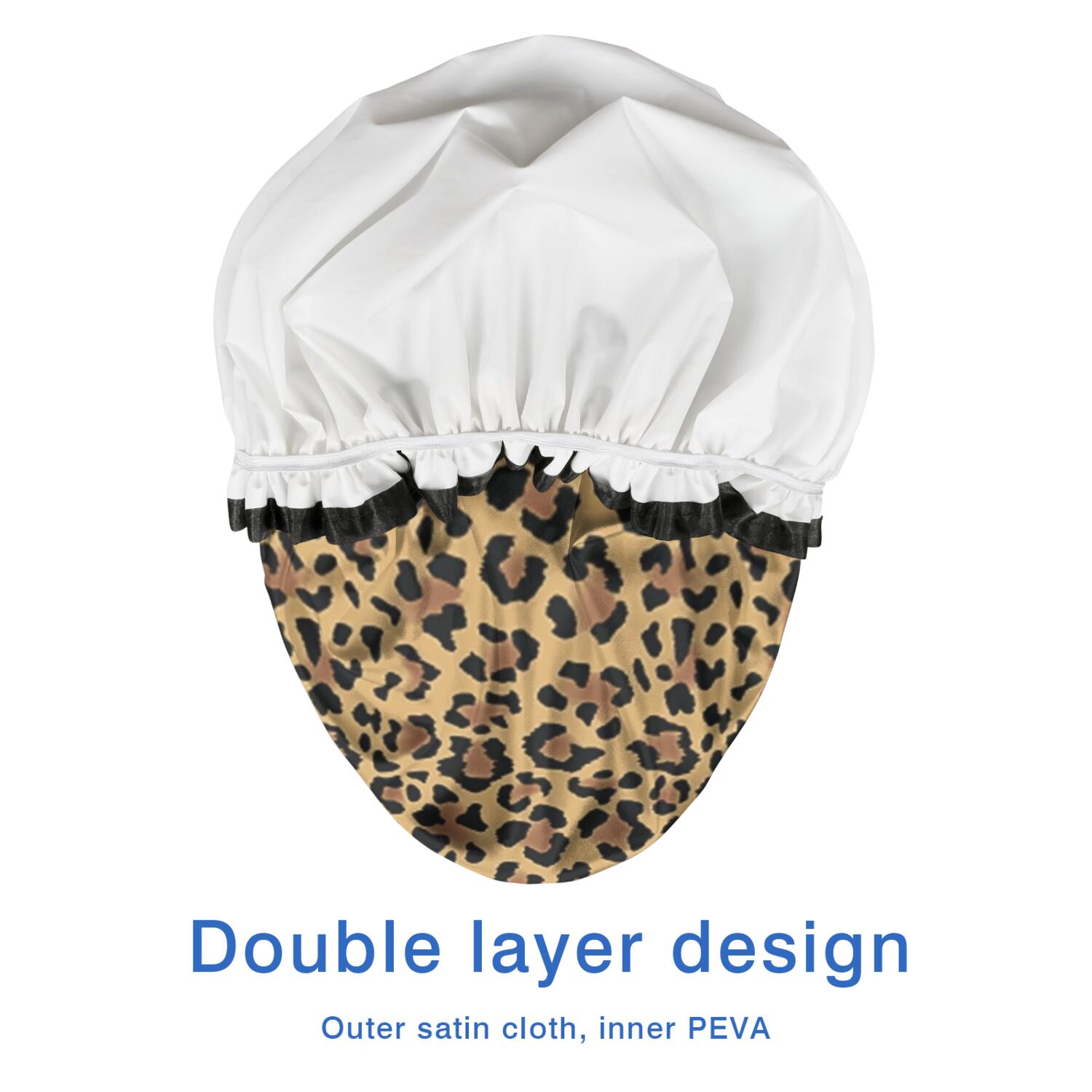 Shower Caps,Brown and Black Leopard Print Waterproof Shower Cap for Women 4 Pieces,Double Reusable Hair Cover for Shower PEVA Elastic Stretch Hem