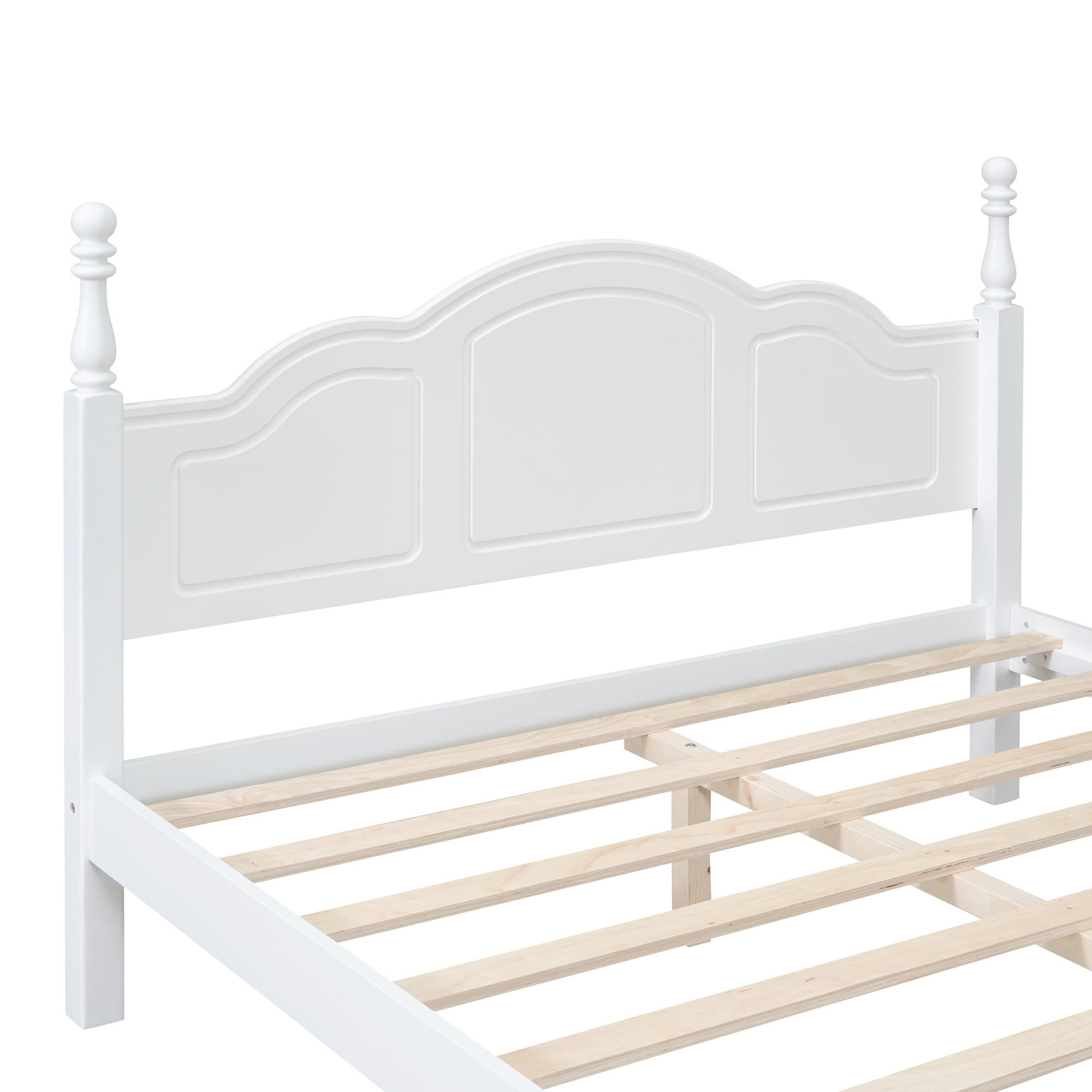 Aukfa Mid-Century Solid Wood Queen Bed Frame with 43" Tall Herringbone Headboard, Heavy Duty, White