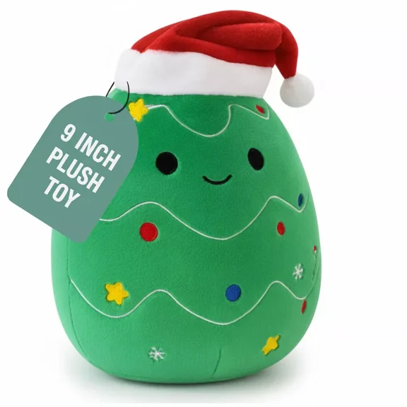 Christmas Tree Plush Toy, 8" Christmas Tree Plushie with Santa Hat Gift Toy, Cozy Holiday Plush Decor & Soft Stuffed Gifts for Kids, Girls, Boys