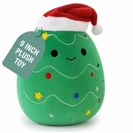 Christmas Tree Plush Toy 8 Christmas Tree Plushie with Santa Hat Gift Toy Cozy Holiday Plush Decor & Soft Stuffed Gifts for Kids Girls Boys