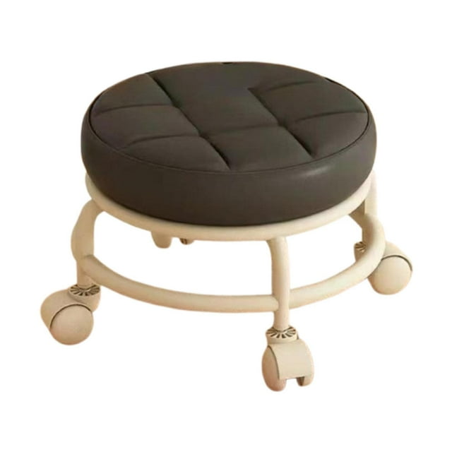 Taburete con ruedas y asiento bajo con reposapiés de cuero sintético resistente con ruedas para sala de estar Negro