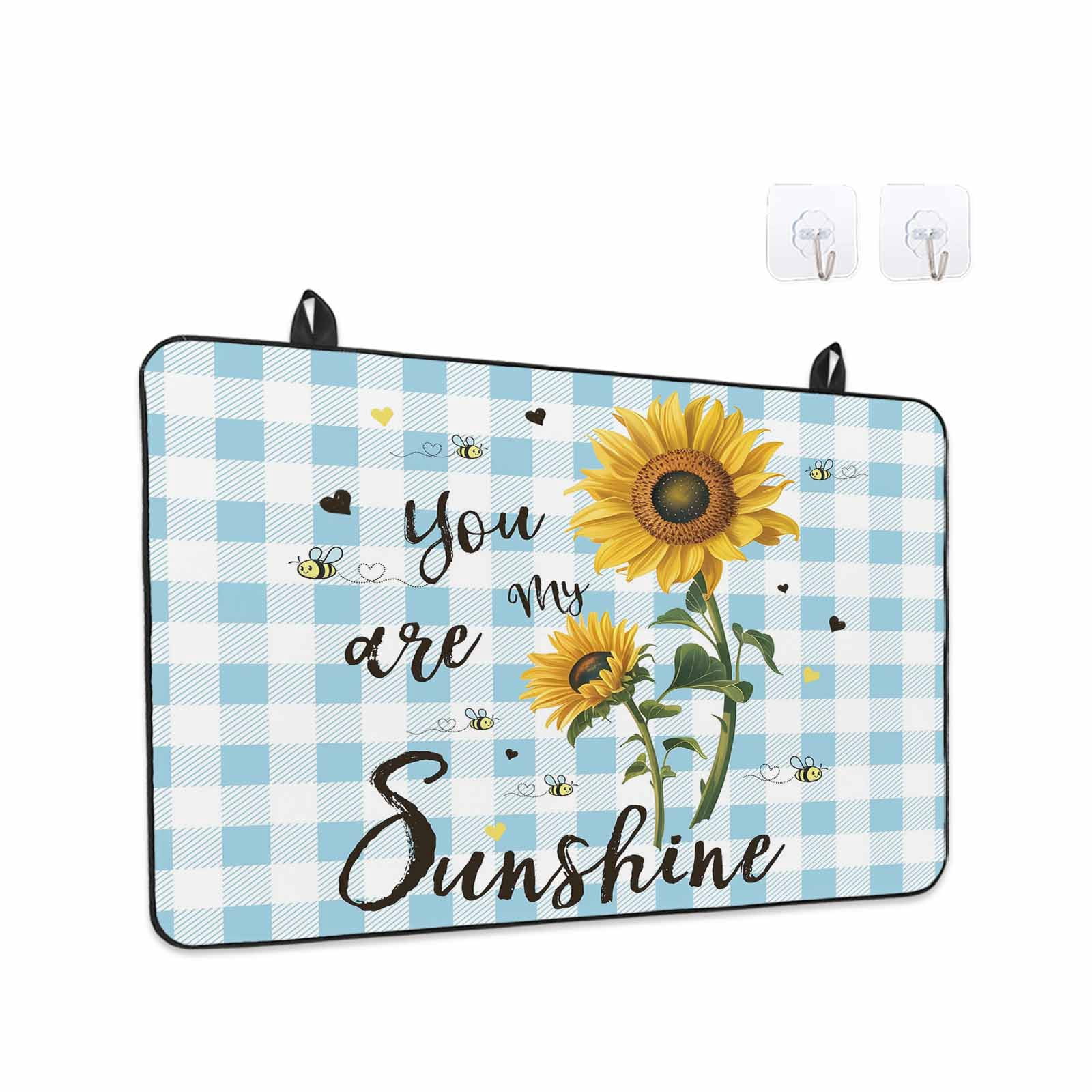 Sunflower Stove Top Cover for Electric Stove, Heat-proof & Non Slip Glass Top Stove Cover Protector, Blue Plaid Farmhouse You Are My Sunshine Kitchen Flat Cooktop Rubber Mat 24x21 Inches