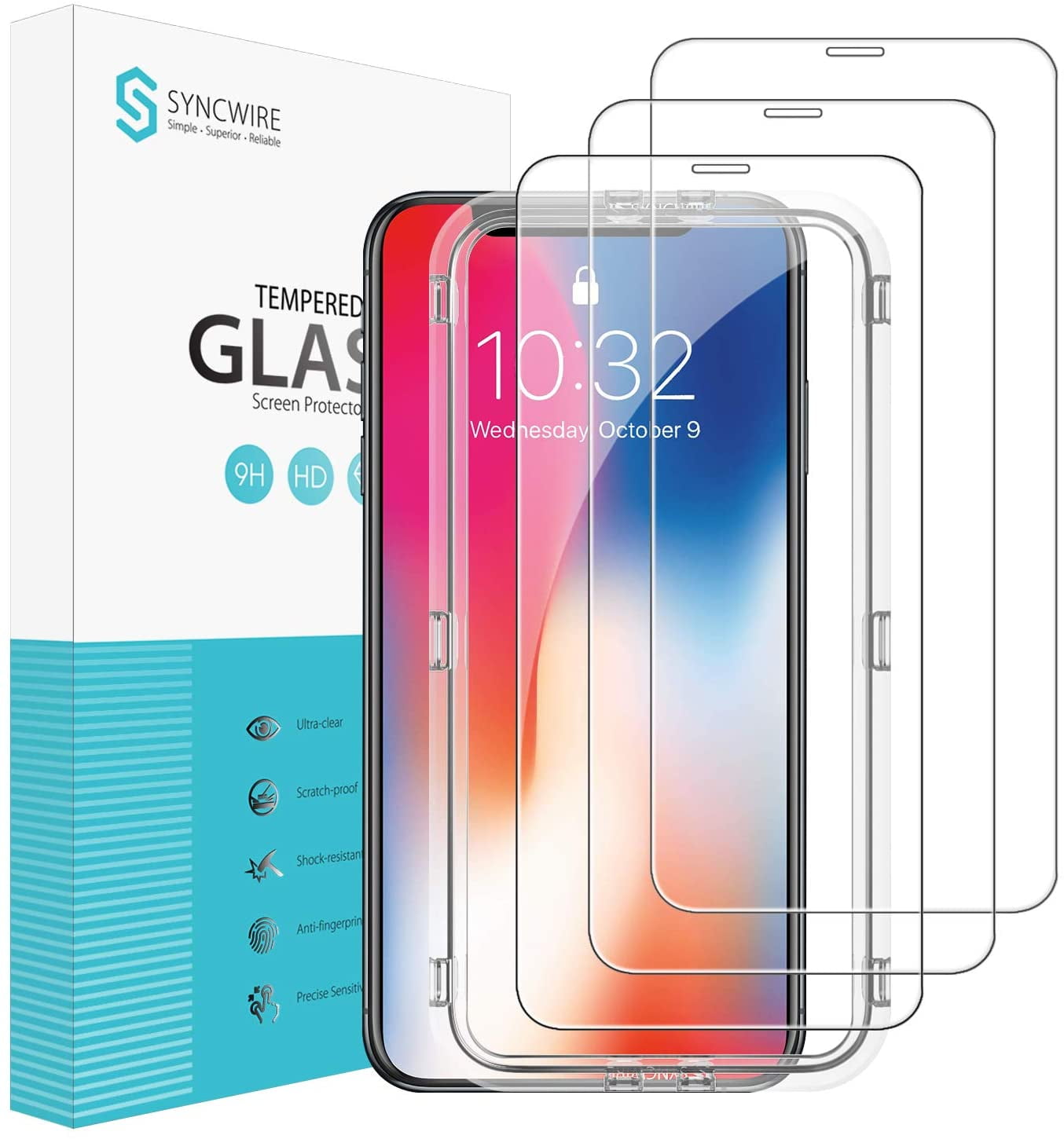 Syncwire [3 Pack] Tempered Glass Screen Protector for iPhone 11 Pro/Xs