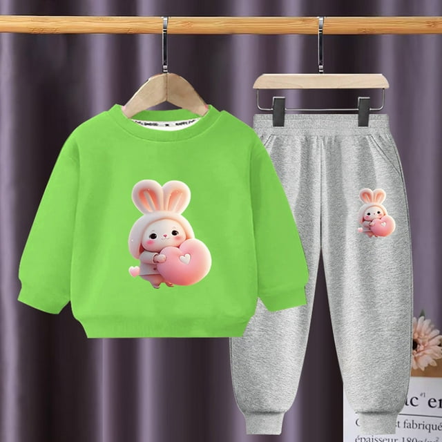 Cowsor Kids' Printed Hoodie & Pants Set – Unisex Loose Casual (3-10Y)