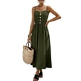 thumbnail image 3 of Women's Spaghetti Strap Button Front Midi Dress Casual Summer Sundress Green XL, 3 of 9