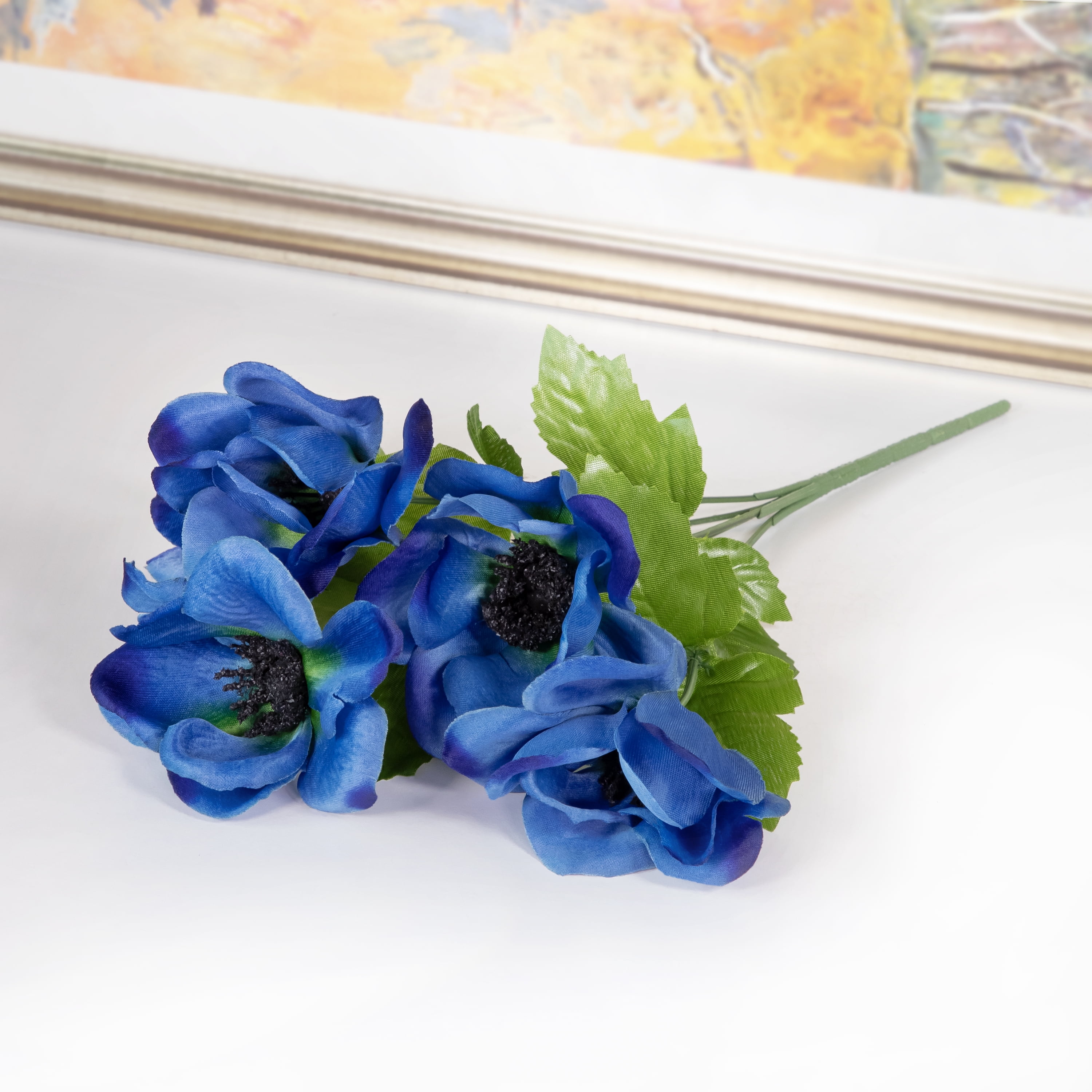 Mainstays Blue Artificial Anemone Flower Pick, 5 Heads, 13 in, Indoor Use