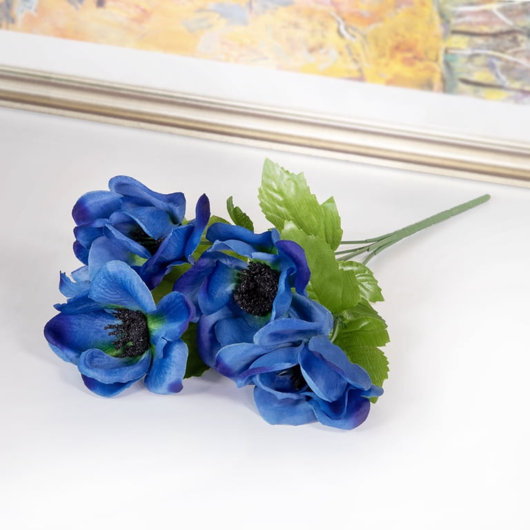 Mainstays Blue 13-inch Artificial Silk Anemone Flower Pick with 5