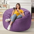 thumbnail image 2 of HARIPUL 4FT Bean Bag Chair with Memory Foam Filled, Large Stuffed Beanbag Chair Soft Sofa with Removeable Dutch Velvet Cover, Purple, 2 of 7