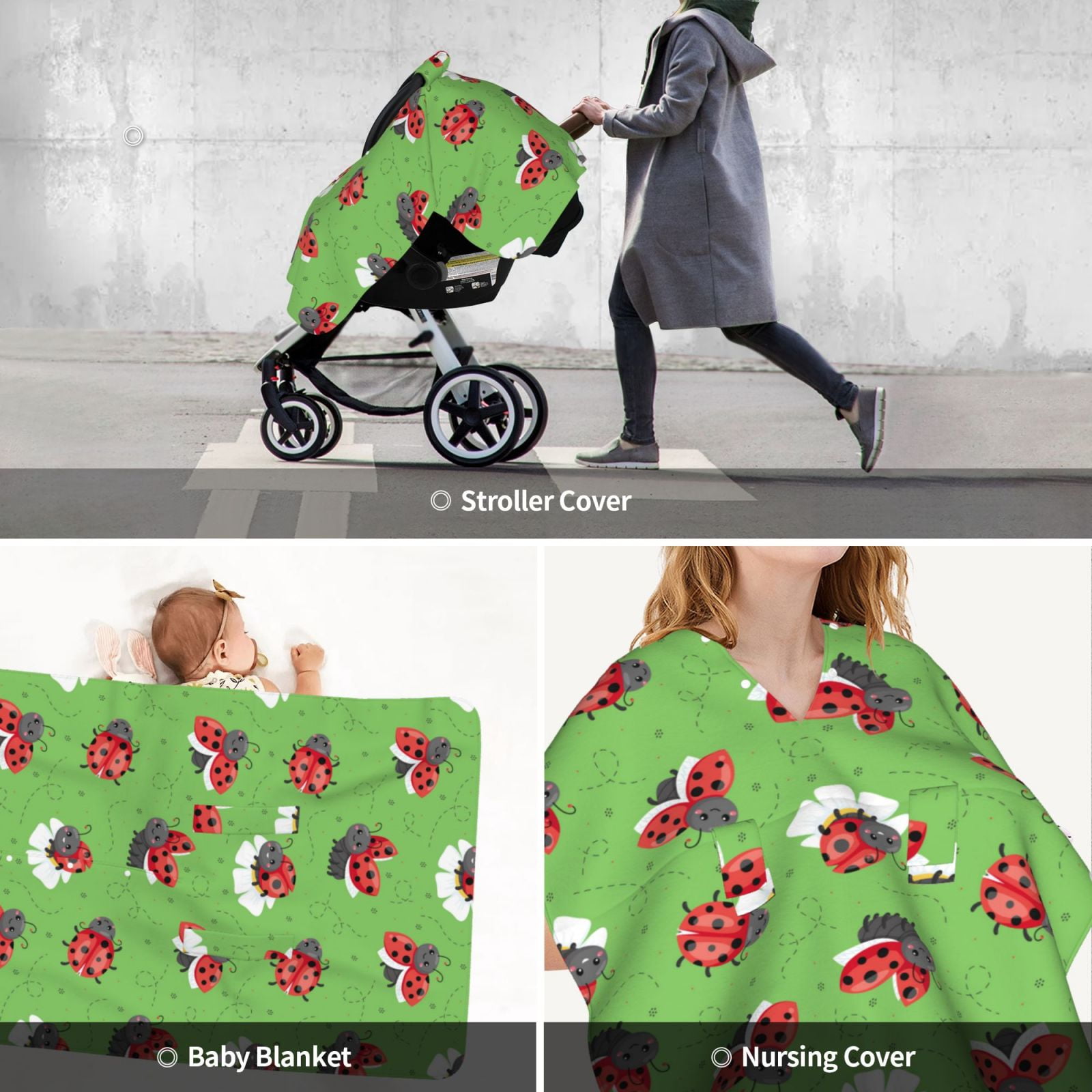 Car Seat Cover Baby - Ladybug Green Breathable Infant Car Seat Cover for Baby Carseat, Lightweight Comfort Baby Essentials Must Haves Newborn Stuff for Girl Boy