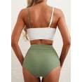 thumbnail image 5 of Women’s Two Piece Bikini Set Square Neck Adjustable Straps High Waisted Full Coverage Bottom for Beach Vacation Green M, 5 of 5