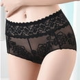 thumbnail image 2 of Fancifize Mid Waist Lace Underwear for Women Seamless Mesh Sexy Panties Ladies Stretch Full Coverage Briefs 2-Pack,XL,Black, 2 of 5