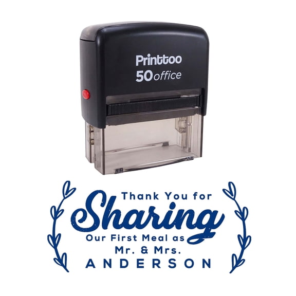 Printtoo Personalized Blue Self Inking Thank You For Sharing Our First Meal As Stamp Custom Wedding Favor Rubber Stamper -68 x 30 mm