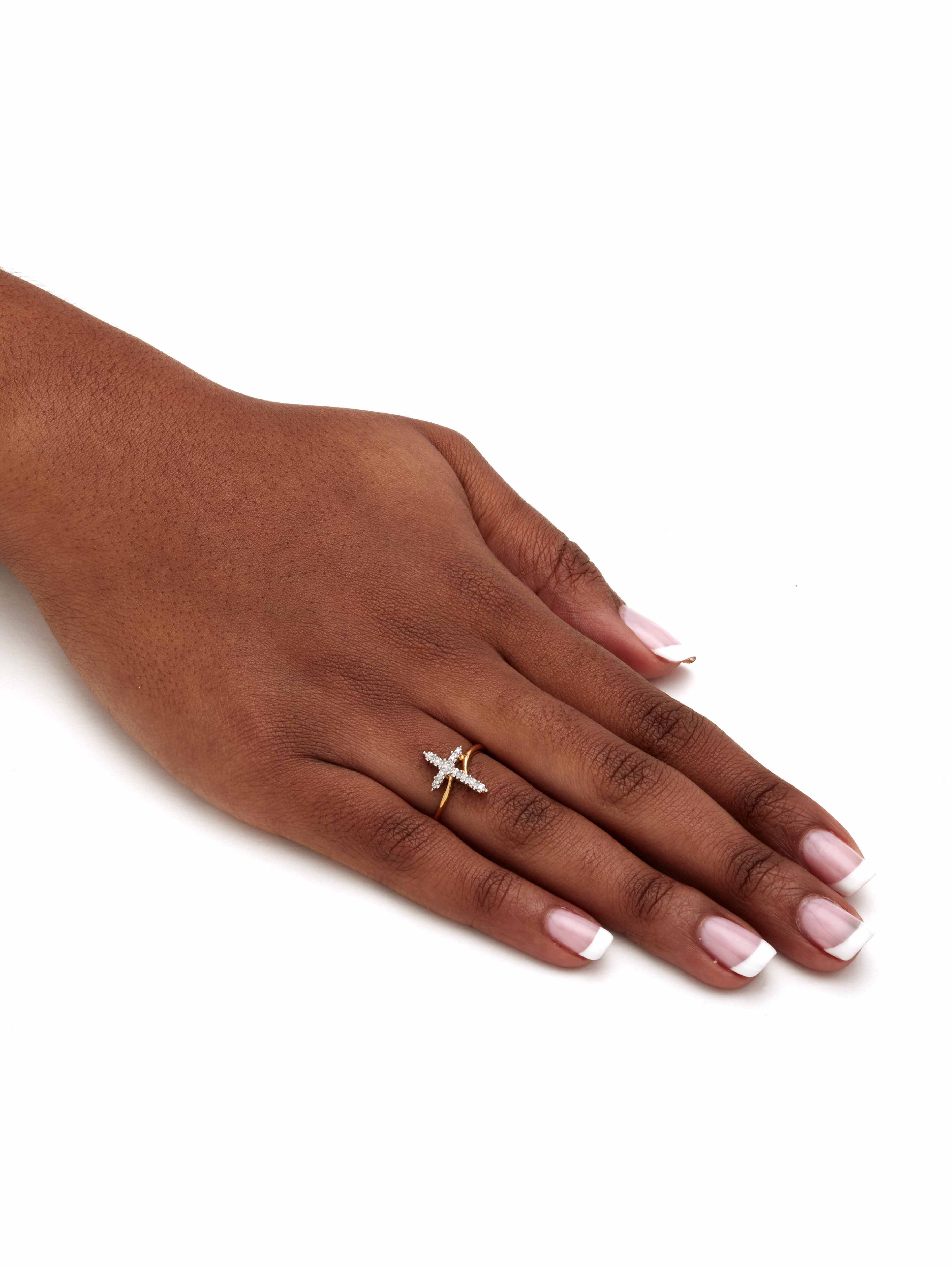PalmBeach Jewelry White Diamond Accent Cross Ring in 18k Gold-Plated or Platinum-Plated Sterling Silver