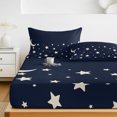 thumbnail image 6 of King Size Fitted Sheet Set - Modern 3 Piece Bedding Sets 16" Deep Pocket Fitted Sheet with 2 Pillowcases, Japanese Style Minimalist Moon Stars Blue Brushed Microfiber Hotel Luxury Bed Sheets, 6 of 9