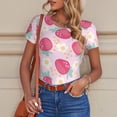 thumbnail image 6 of KLL Women 's Crew Neck Bodysuit Jumpsuits Floral Strawberr Print Short onesies Stretch T Shirts, 6 of 7