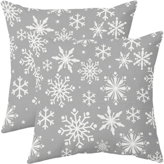 Light Grey Gray White Winter Snowflakes Pillow Covers 20x20 Set of 2 Christmas Decorative Throw Pillows Outdoor Farmhouse Xmas Holiday Seasnoal Pillowcases Cushion Case Decor for Home Sofa Couch Bed