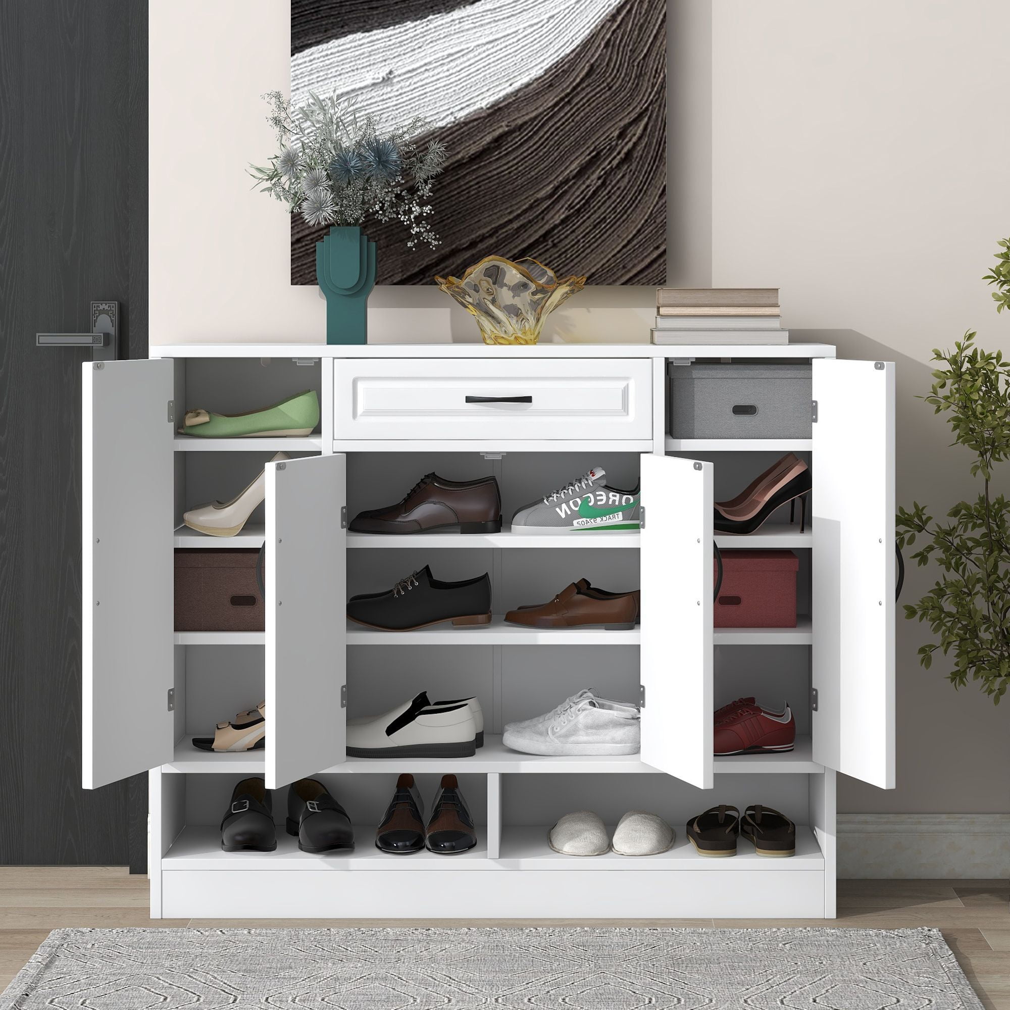 DEALTOPS Modern Minimalist Shoe Cabinet with Ample Storage Space and Adjustable Shelves, Freestanding Wooden Shoe Rack for Entryway - White