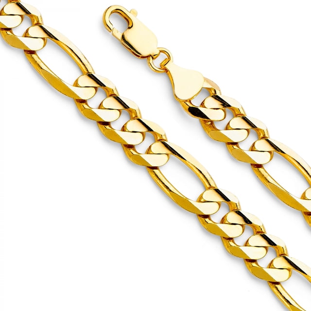 Dimaya Fine Jewelry 14K Yellow Gold 9.5-mm Wide Regular Concave 3+1 Figaro Chain