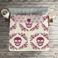 thumbnail image 2 of Ambesonne Sugar Skull Quilted Coverlet 3 Pcs, Maroon Motif Flowers, Queen Size, Fuchsia Cream, 2 of 2