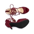 thumbnail image 4 of BLISSFUL STEP Mother's Day Women's Platform Gladiator Strappy Open Toe Stiletto High Heel Sandals Burgundy 6, 4 of 7