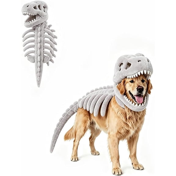 Dog Dinosaur Costume, Soft Dinosaur Skeleton Cosplay Outfit for Medium and Large Dogs, Festive Dress Up