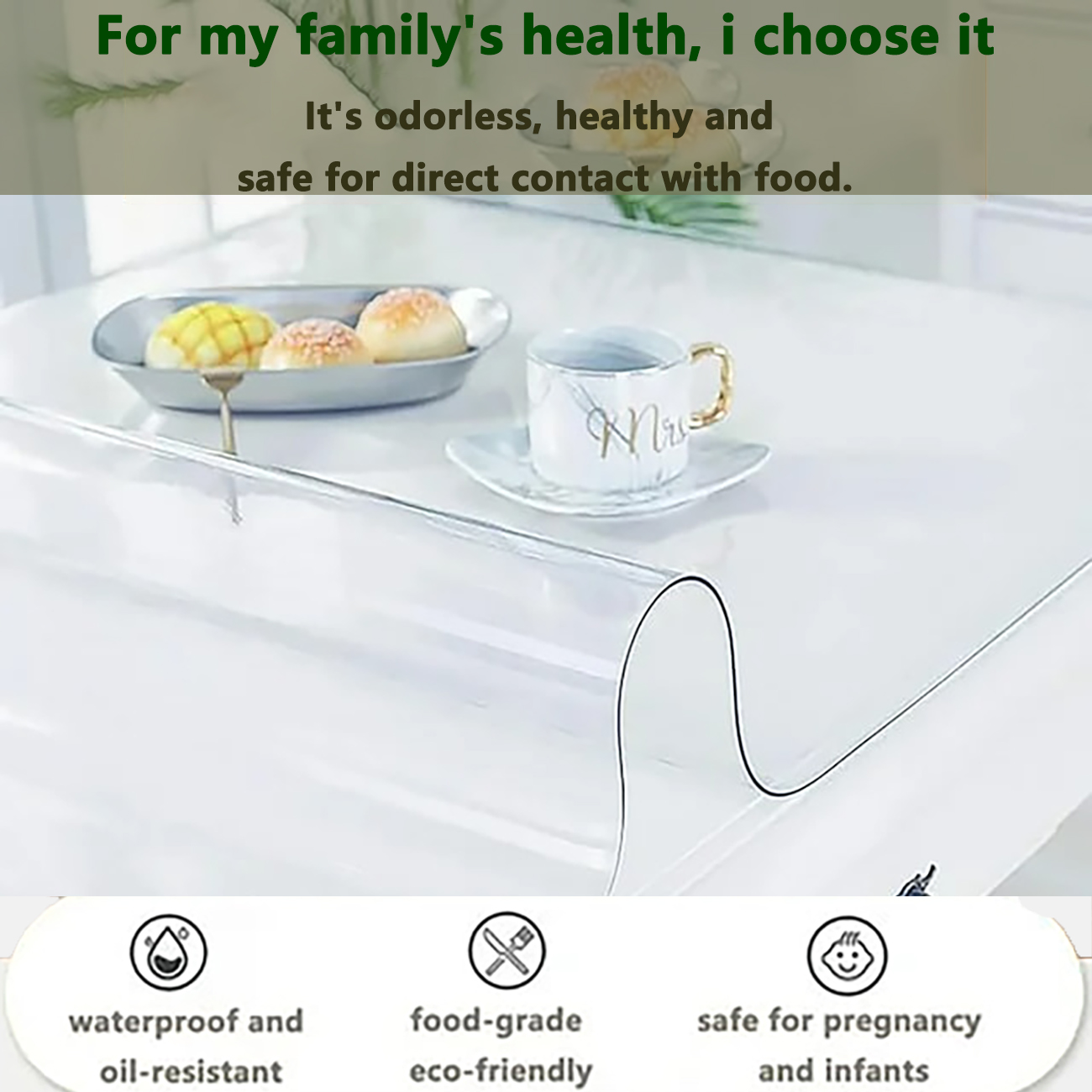 Petoto 79 x 40 inch PVC Clear Table Protector, 2mm Thick Transparent Tablecloth Waterproof Oil Proof Kitchen Dining Table Cloth