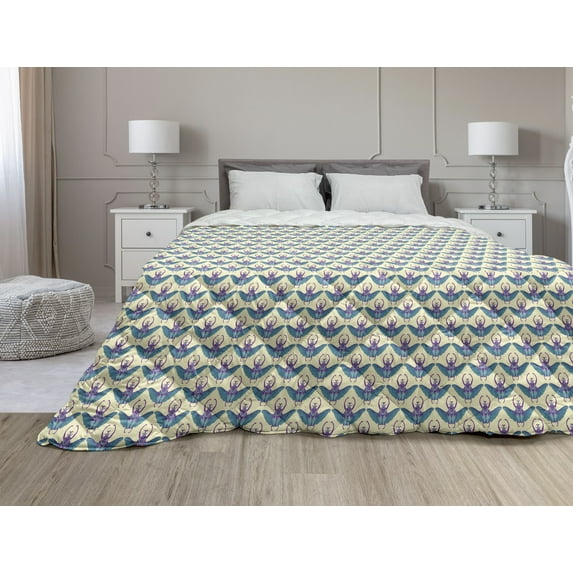 Nautical Down Alternative Comforter, Monochrome Illustration of Nautilus Shell Like Sea Waves Art Print, Microfiber Quilt for All Season, 5 Sizes, White and Dark Ceil Blue, by Ambesonne
