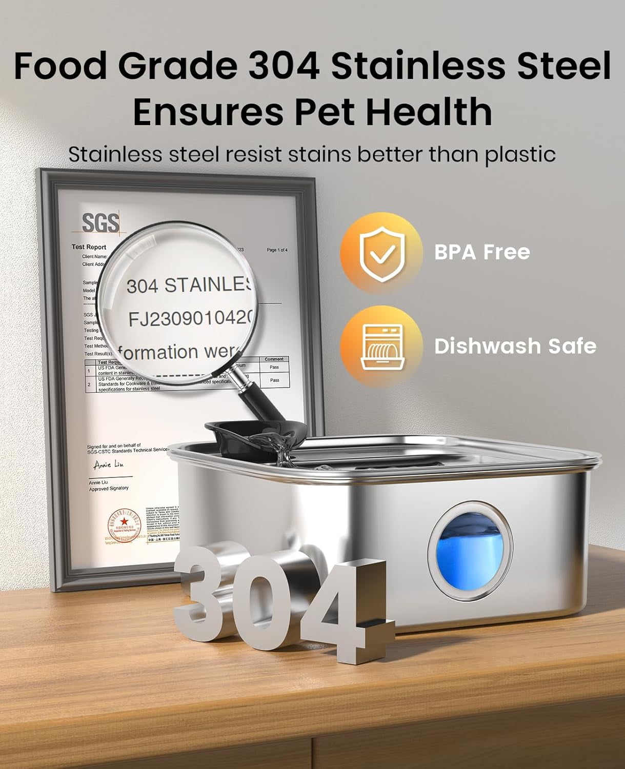 Dog Water Fountain for Large Dogs, 10L/2.6Gal Stainless Steel Automatic Dog Water Bowl Dispenser with Deeper, Wider Drinking Area, Water Window & Triple Filtration for Large Dogs & Multi-Pet
