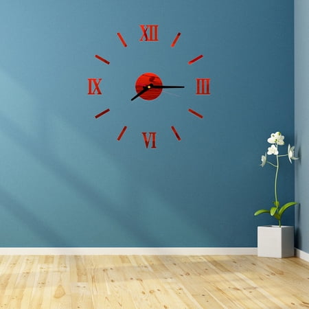 NICERIO Modern Red Acrylic Wall Clock Frameless Large Silent Decorative