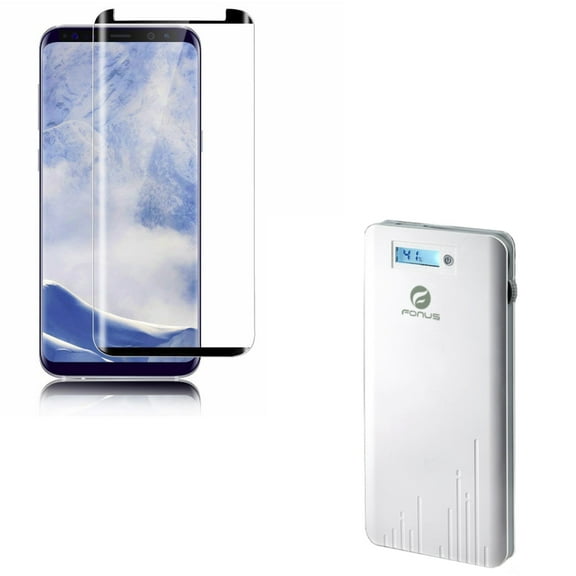Compatible With Samsung Galaxy S9 - Anti-Glare Tempered Glass Screen Protector w Slim 6000mAh Portable Battery Charger Backup Power Bank