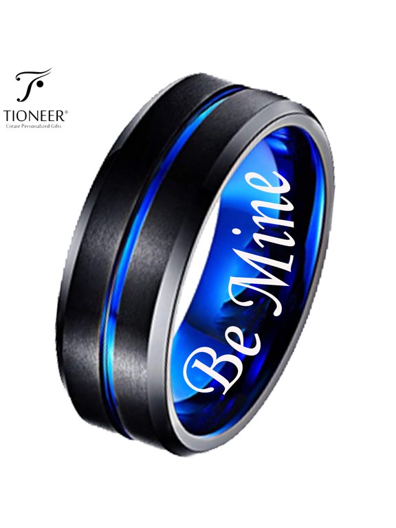 Black IP Tungsten Ring w/ Distinct Blue or Red Center Line 8mm Comfort Fitw/ Free Engraving Options