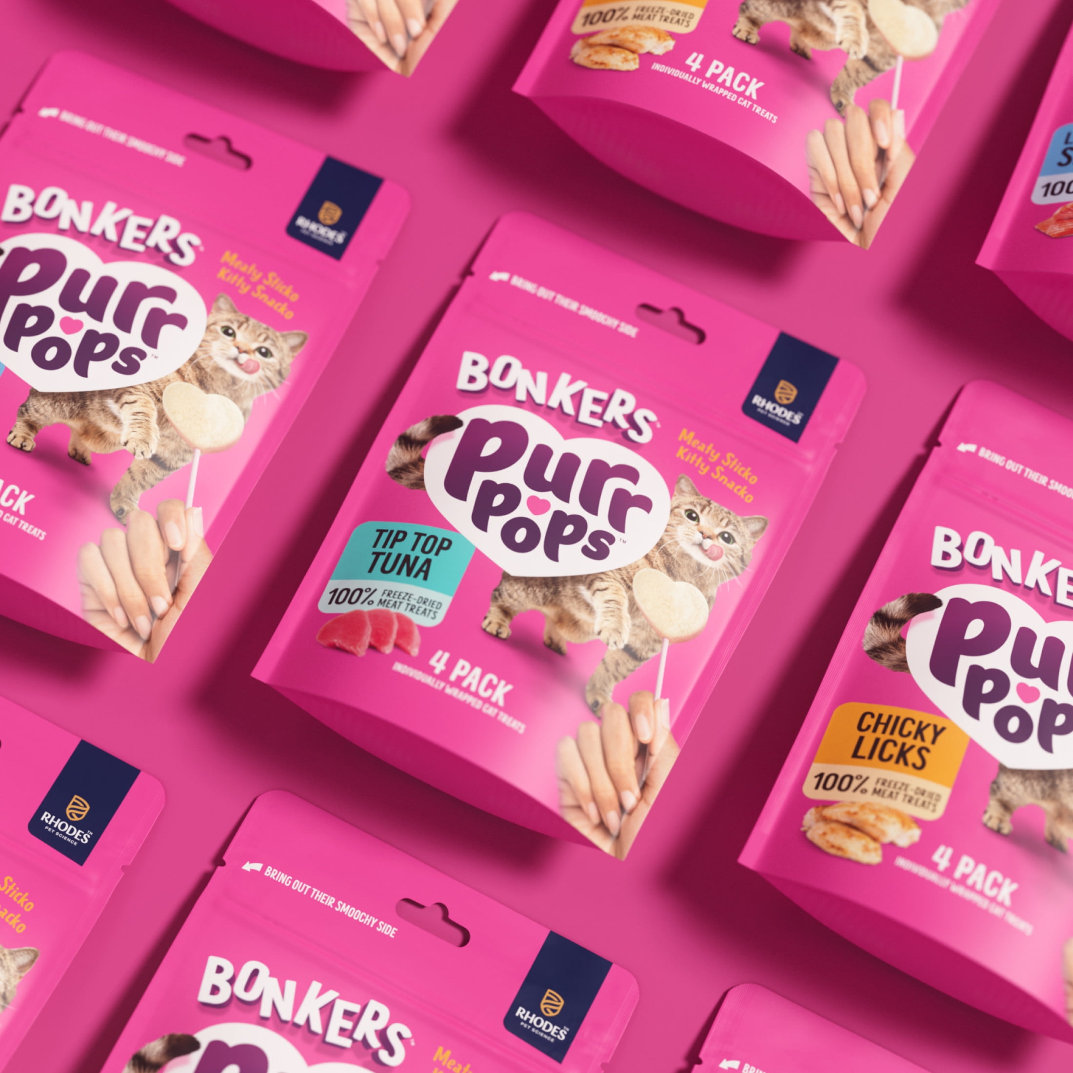Bonkers Purrpops Freeze-Dried Tuna Flavoured Lollipop Treats for Cats, 24.5g Bag (4 Pack)