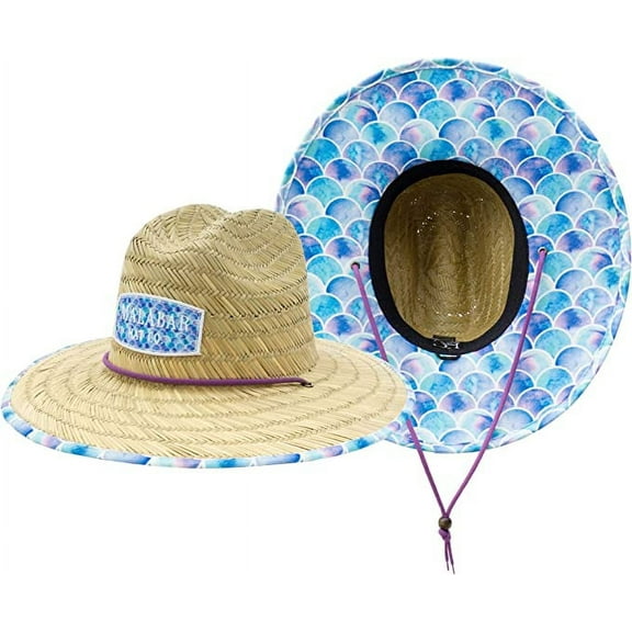 Mermaid Scales Fabric Pattern Print Straw Children's Sunhat, Boy & Girl, Ages 3 , Lifeguard Hat, Beach, Swim, Cruise, Paddle Board, Boat, Fishing, Fits All, Malabar Hat