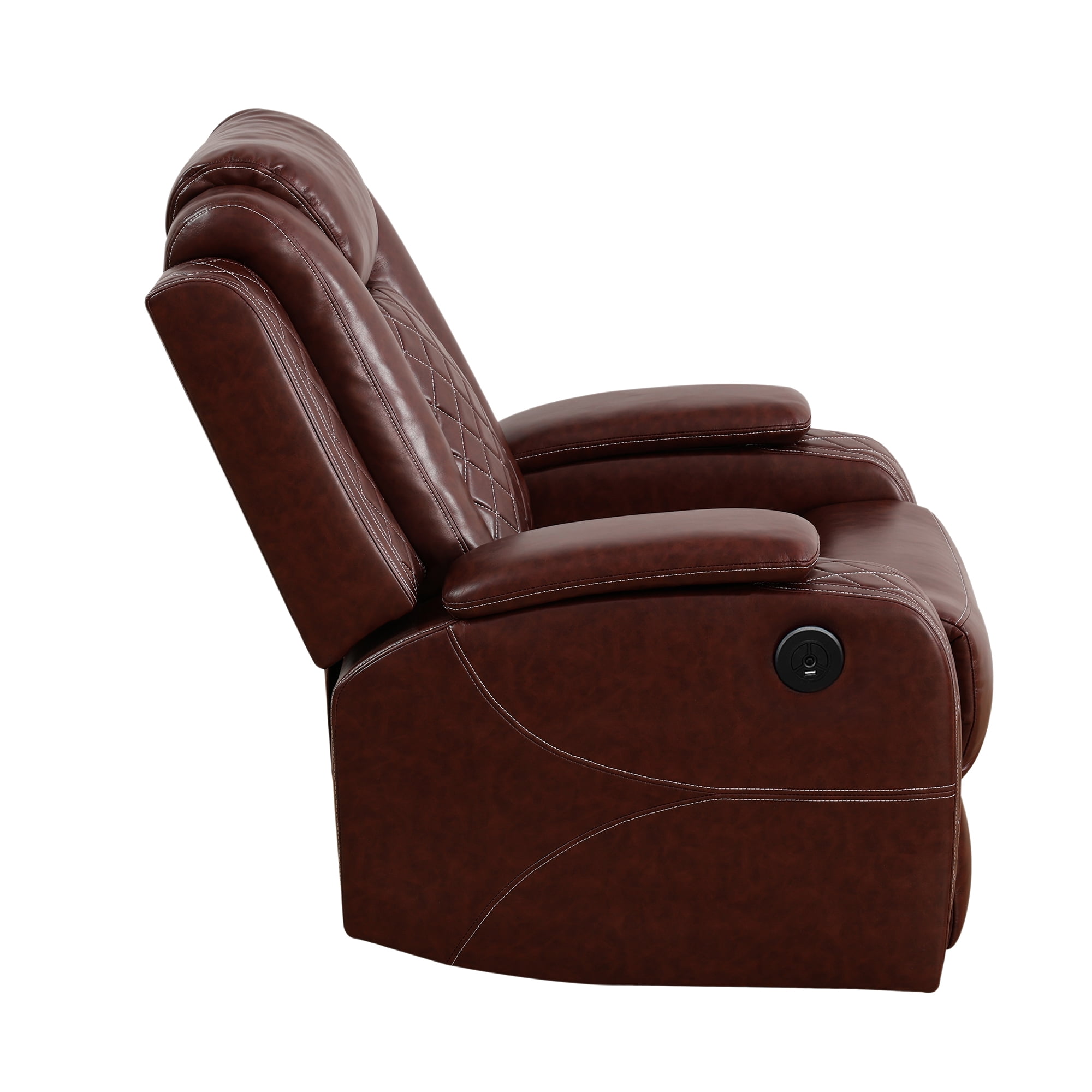 Recliner Chair, Living Room Furniture Power Leather 3 Seater Reclining Sofa with LED Lights/Storage Console/Cup Holders (Brown)
