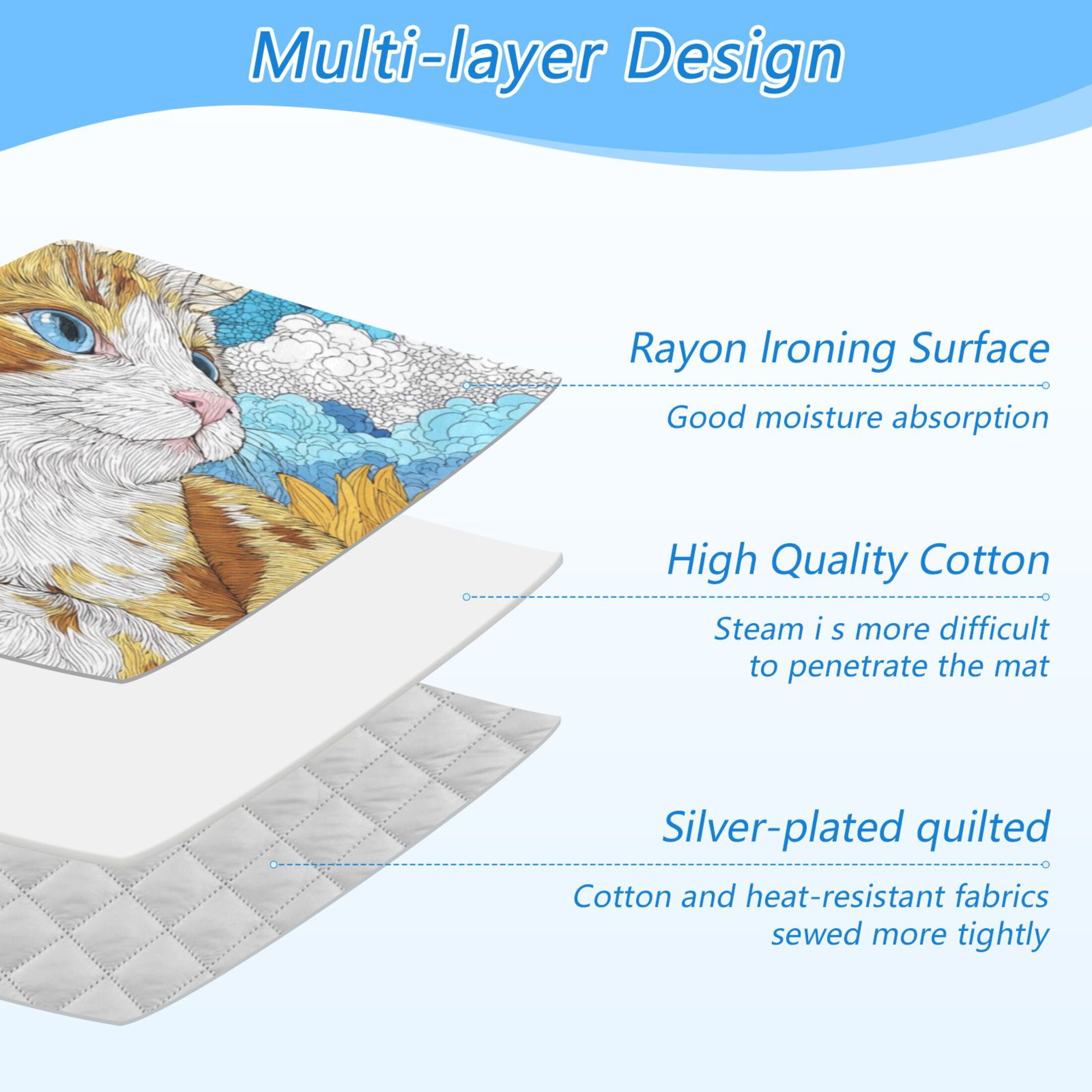 Ironing Mat Portable Ironing Blanket for Table Top Travel Ironing Pad for Washer Dryer 27.6" x 47.2" Cat Lies in The Sunflowers
