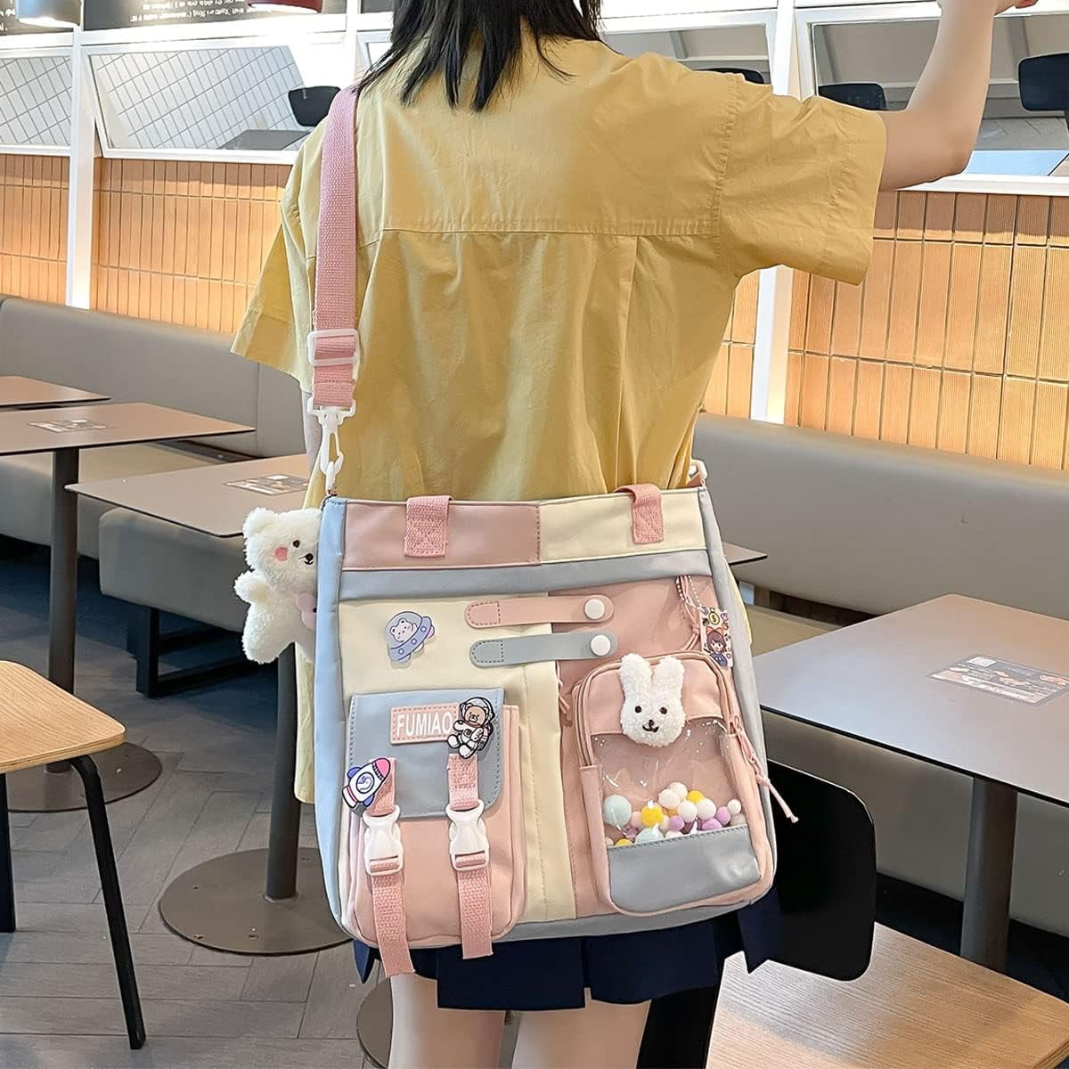 Messenger Bag with Kawaii Pins and Pendant for Women Cute Crossbody Bag Shoulder Tote Bag Casual Handbag
