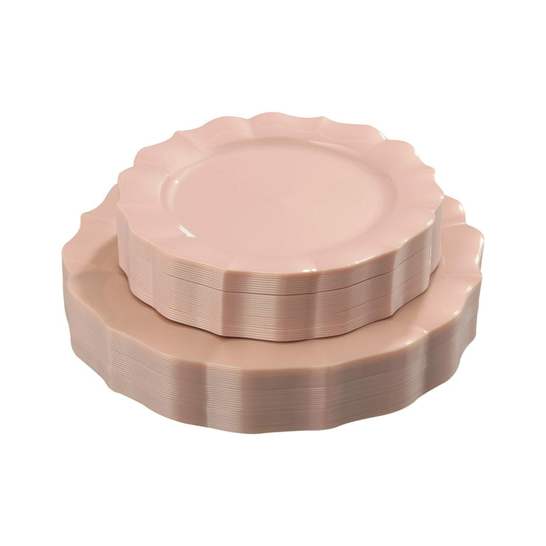 Pink Plastic Plates, Scalloped Rim Pearl Pink Disposable Party