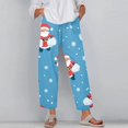 thumbnail image 2 of Women's Fashion Christmas Snowman Print Casual Pants with Drawstring Elastic Waist and Pockets, Full Length Trousers for Holiday Season and Daily Use,Sky Blue,M, 2 of 6