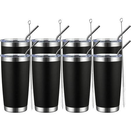 

20Oz Bulk Tumbler Stainless Steel Mugs with Lid and Straw Double Wall Vacuum Insulated Vacuum Insulated Travel Coffee Mug Powder Coated Thermal Mug for Hot and Cold Drinks(Black Pack of 8).