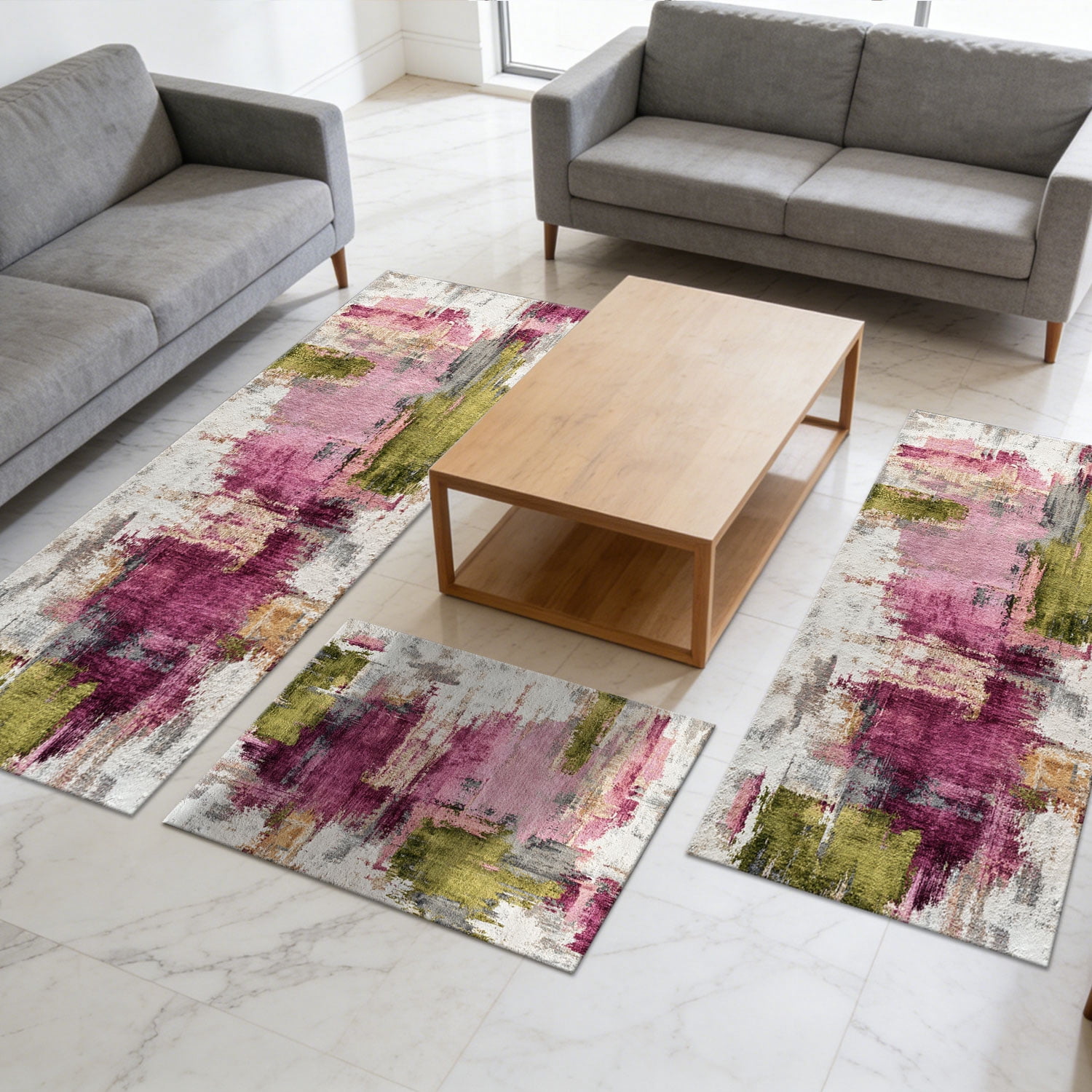 3 Piece Kitchen Rug Set, Non-Slip And Washable, Abstract Pattern Kitchen Hallway Rug, Soft And Comfortable, Suitable For Sinks, Floors, Entrances, Hallways and Bathrooms